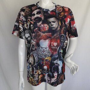 Horror Movie Villans Tee, M Collage, Short sleeve, Multicolor, Slashers, T-shirt